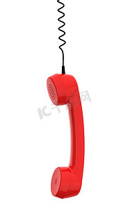 红色复古商务电话听筒挂在白色背景上
