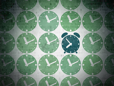 时间轴概念：数字背景上的蓝色闹钟图标