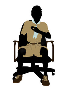 插画椅子摄影照片_非洲裔美国童子军坐在椅子上插画剪影
