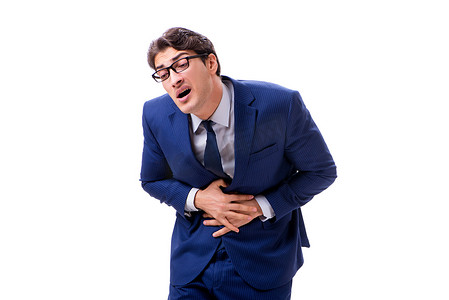 孤立在白色背景上的生病和不开心的商人