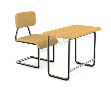 学校课桌椅在白色背景上。