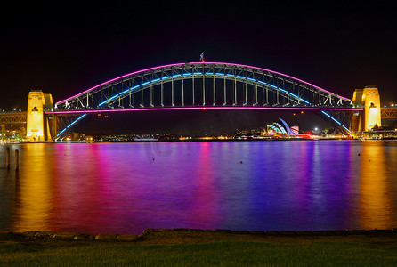 悉尼海港大桥摄影照片_灯光下的悉尼海港大桥和歌剧院