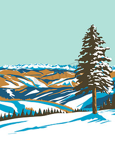 科罗拉多雅芳附近的比弗溪滑雪胜地 WPA 海报艺术