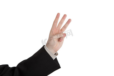 三个点摄影照片_显示三个手指的男性手