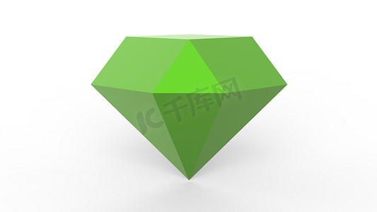 透明灰色背景摄影照片_绿色钻石透明宝石水晶 3d 浅蓝色钻石和浅灰色背景上的深色。