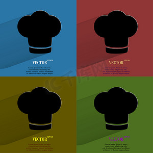 颜色设置 Chef cap Cooking Flat 现代 web 按钮，带有长阴影和文本空间