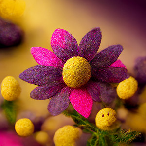 粉色紫色黄色摄影照片_紫色、粉色和黄色抽象花插图。