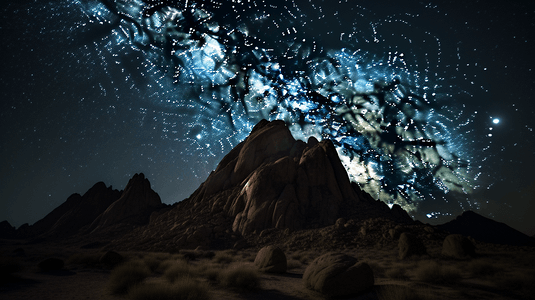 星夜中的岩石山