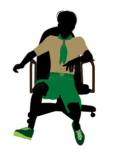 插画椅子摄影照片_坐在椅子上的童子军插画剪影