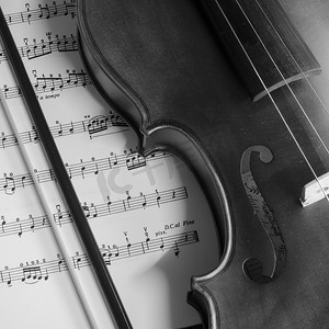 小提琴背景摄影照片_黑白小提琴