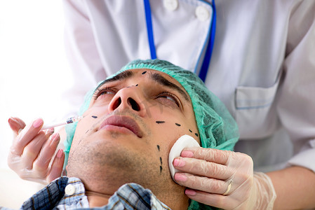 整形外科医生准备在人脸上进行手术