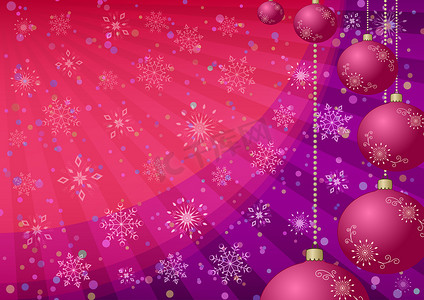粉色雪花摄影照片_与球和雪花的圣诞节背景