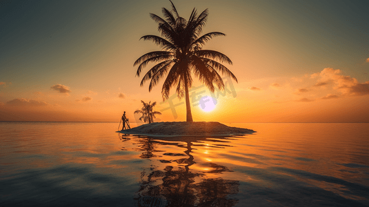 水体摄影照片_日落时靠近水体的棕榈树
