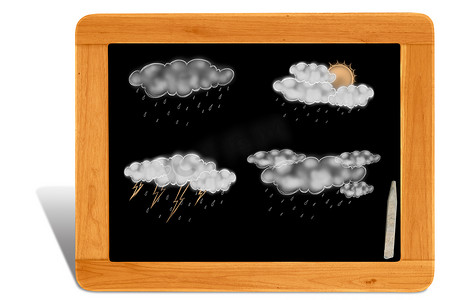 大雾图标摄影照片_教育用天气预报黑板木框