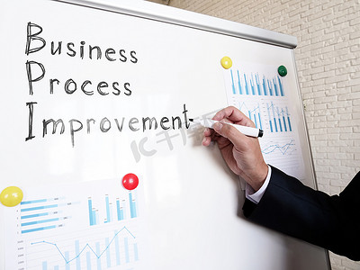 业务流程改进 BPI 经理在白板上写字。
