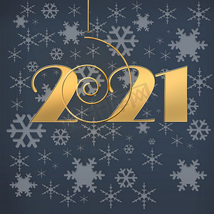 黑色金色海报摄影照片_2021年新年快乐背景与金球和雪花