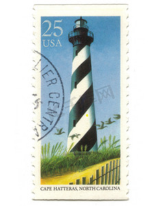 来自美国的带灯塔的旧邮票