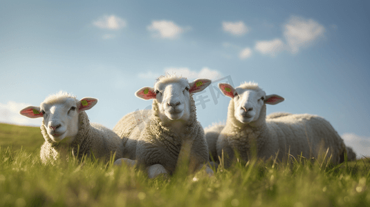 躺在草地摄影照片_一群羊躺在草地上