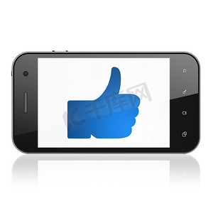 社交网络概念：在智能手机上竖起大拇指
