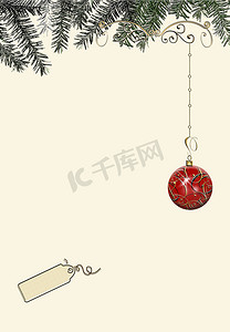 极简主义背景摄影照片_带红色小玩意的极简主义圣诞新年贺卡