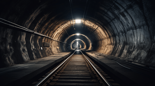 黑色，黑色摄影照片_隧道内的黑色火车铁轨
