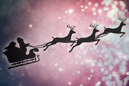 圣诞老人和驯鹿剪影的合成图像