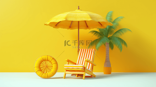 海边女子背景图片_3D夏天沙滩和遮阳伞
