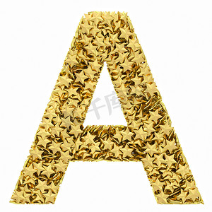 字母 A 由孤立在白色的金色星星组成