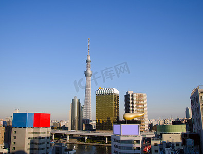 东京晴空塔摄影照片_日本东京浅草的东京晴空塔。