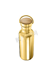 金色瓶子摄影照片_孤立在白色背景上的金色瓶子