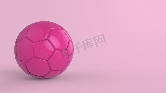 足球联赛展板摄影照片_粉红色足球塑料皮革金属织物球隔离在黑色背景上。
