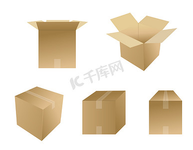 打开的快递盒摄影照片_一套纸板箱被白色隔离。