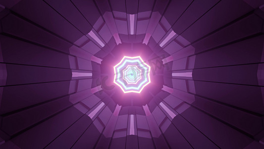 闪亮的紫色几何图案与霓虹灯线 3d 插图