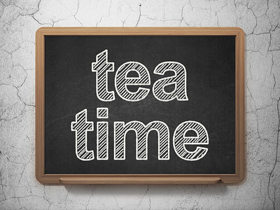 时间轴概念：黑板背景上的下午茶时间