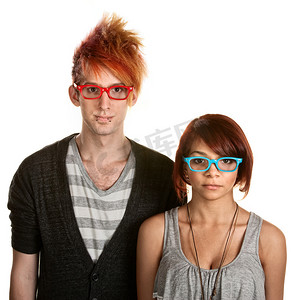 戴眼镜的青少年人摄影照片_戴眼镜的青少年情侣