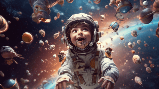 儿童拒绝手势背景图片_卡通宇航员星球太空数字艺术