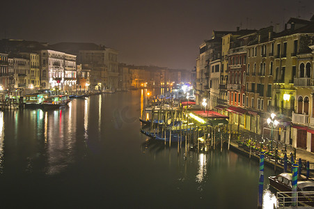 威尼斯，旧城大运河夜景，意大利，欧洲