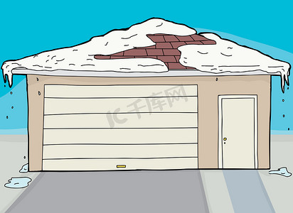 屋顶手绘摄影照片_有雪的封闭车库和门
