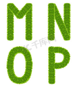 孤立的绿草字母 mnop