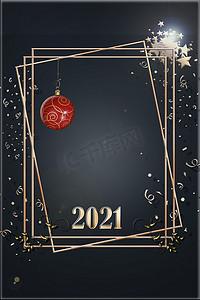 金色邀请函边框摄影照片_金色和黑色的圣诞贺卡。