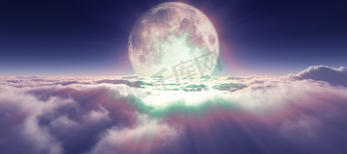 云层之上满月插画