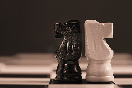 两个国际象棋骑士背对着对方