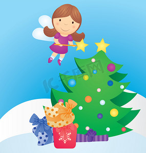 圣诞树和童话矢量卡通