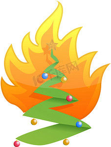 插画白色圣诞树摄影照片_白色圣诞树着火插画设计