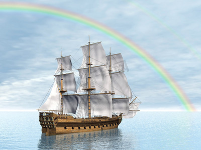 帆船大海摄影照片_旧商船 - 3D 渲染