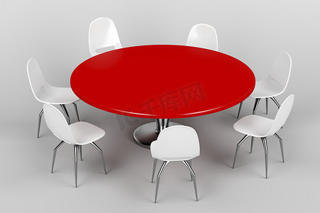 红色圆桌和白色椅子