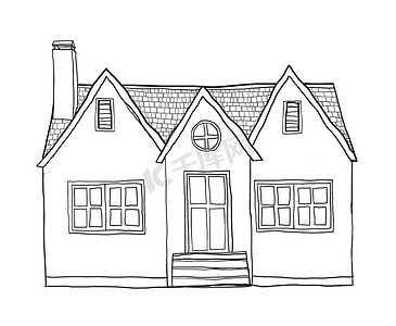 复古小房子可爱线稿插画