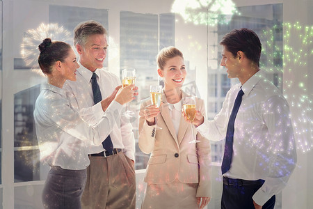 商务人士微笑团队碰杯香槟的合成图像