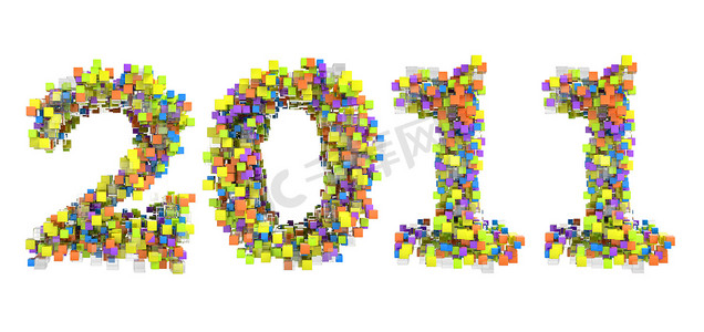 新年字体摄影照片_抽象立方体字体新年 2011
