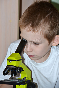 少年进行研究，看在显微镜